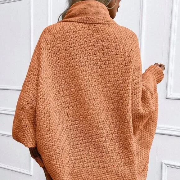 Orange Casual Women's Solid Color Bat Wing Sleeve Loose Open Front Cardigan - Picture 2 of 6